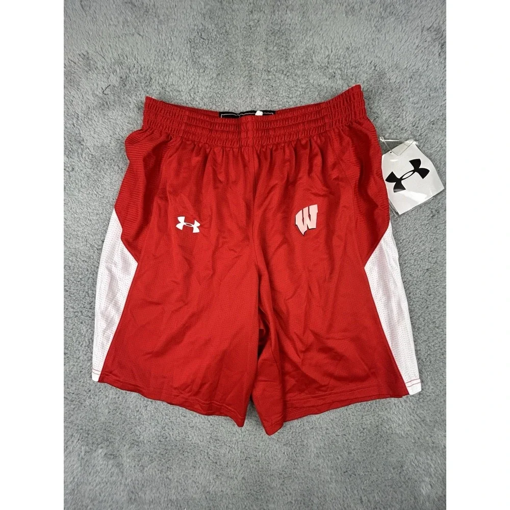 Under Armour Wisconsin Badgers Stock Fury Basketball Shorts Men's L Red UKS523M - Picture 1 of 10